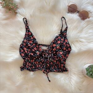 UO Floral Tie Up Cropped Tank Top